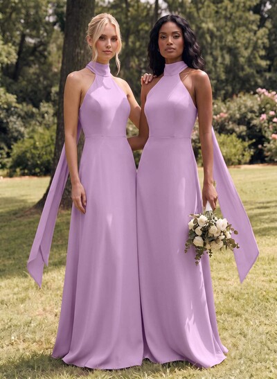 Halter Open Back A-Line Bridesmaid Dresses