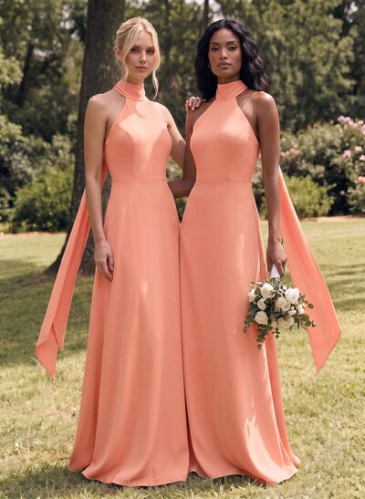Halter Open Back A-Line Bridesmaid Dresses