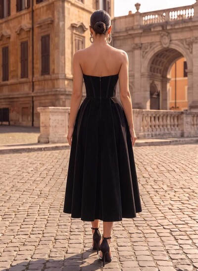 A-Line Sweetheart Sleeveless Tea-Length Velvet Cocktail Dresses