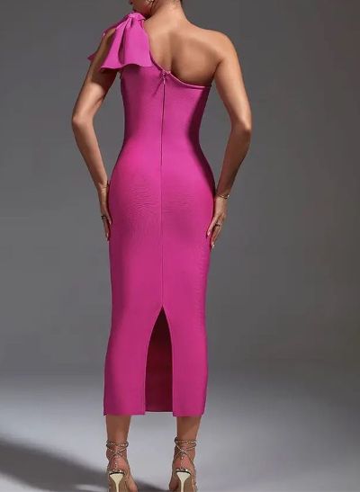 Sheath/Column One-Shoulder Sleeveless Elastic Satin Cocktail Dresses With Bow(s)
