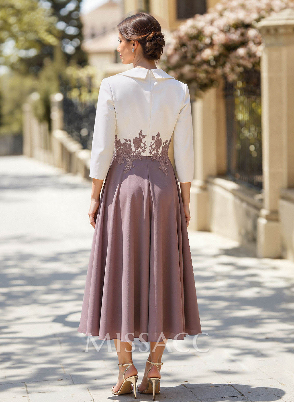 A-Line V-Neck 3/4 Sleeves Chiffon Lace Cocktail Dresses