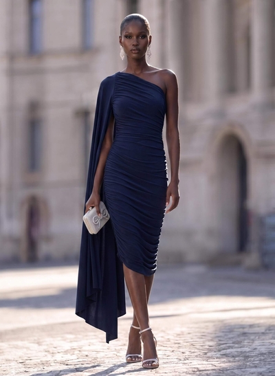 Sheath One-Shoulder Asymmetrical Jersey Cocktail Dresses