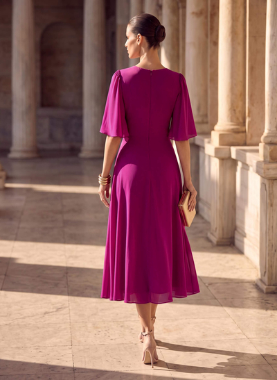 Tea-Length A-Line V-Neck Mother Of The Bride Dresses