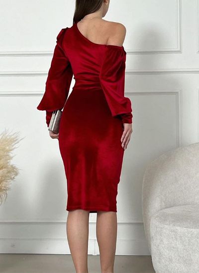 Sheath/Column One-Shoulder Long Sleeves Velvet Cocktail Dresses