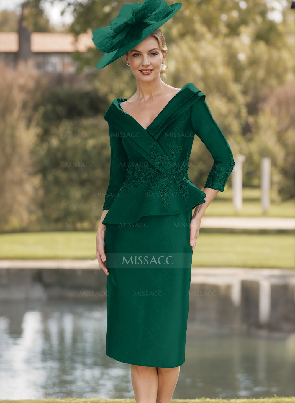 Sheath/Column V-Neck Long Sleeves Matte Satin Cocktail Dresses