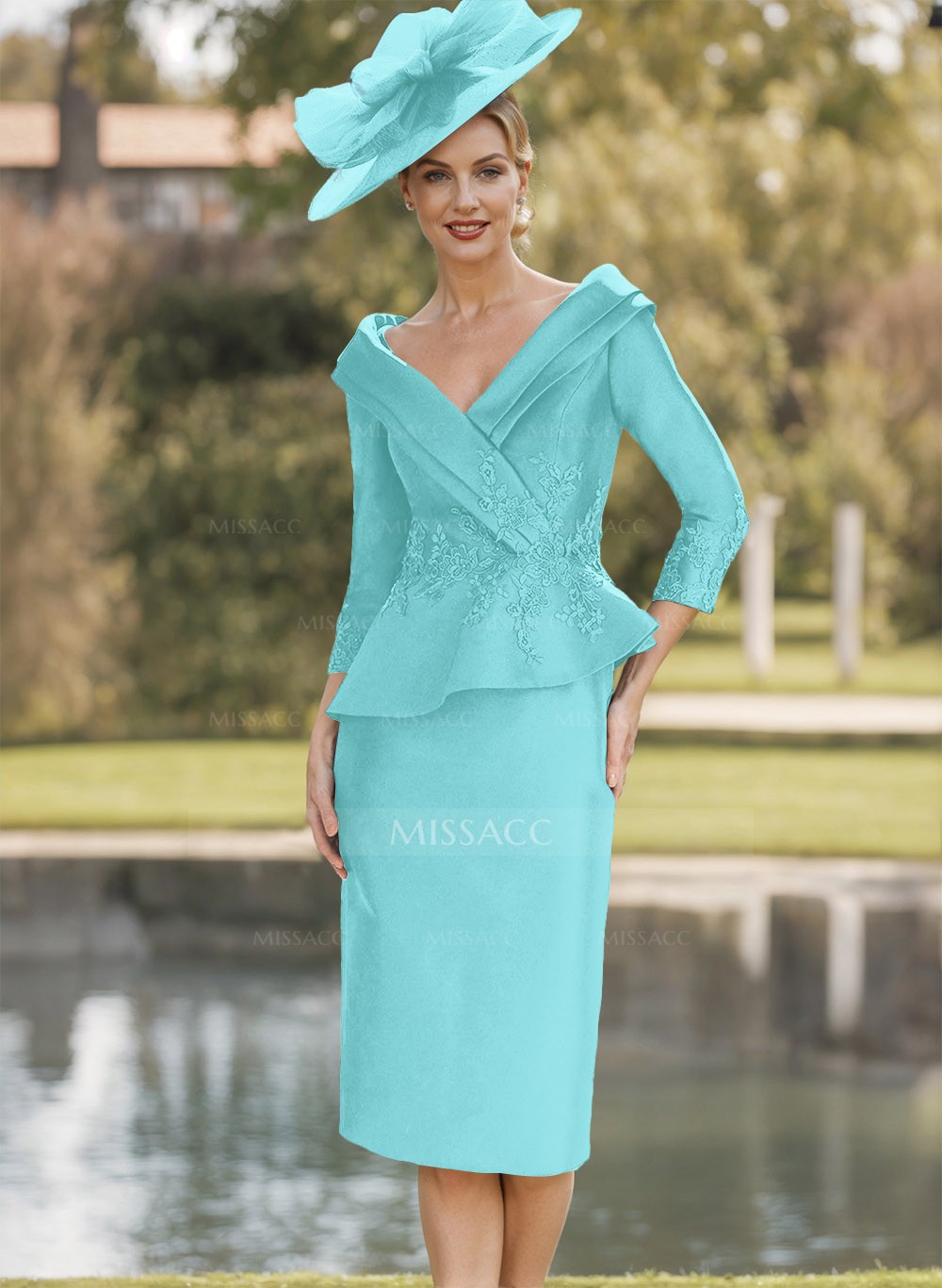 Sheath/Column V-Neck Long Sleeves Matte Satin Cocktail Dresses