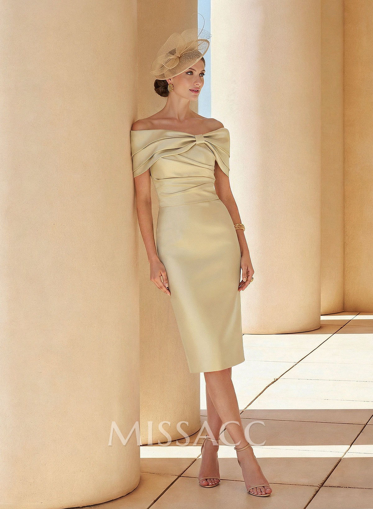 Sheath/Column Off-The-Shoulder Sleeveless Satin Cocktail Dresses With Bow(s) Sheath/Column Off-The-Shoulder Sleeveless Satin Cocktail Dresses With Bow(s)