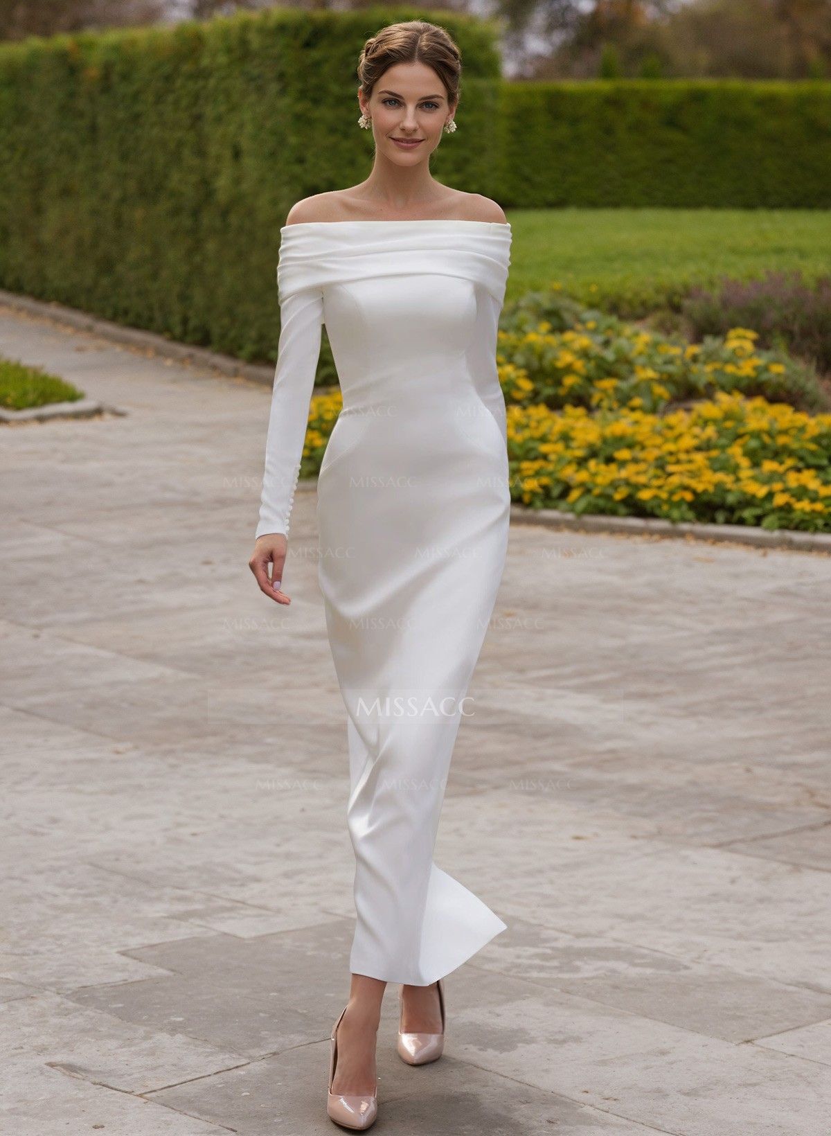 Sheath/Column Off-The-Shoulder Silk Like Satin Cocktail Dresses With Beading