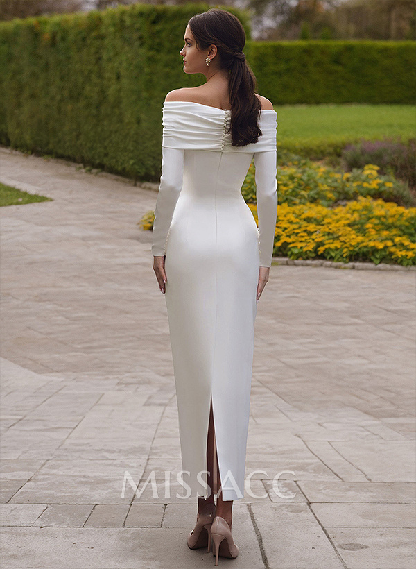 Sheath/Column Off-The-Shoulder Silk Like Satin Cocktail Dresses With Beading Sheath/Column Off-The-Shoulder Silk Like Satin Cocktail Dresses With Beading