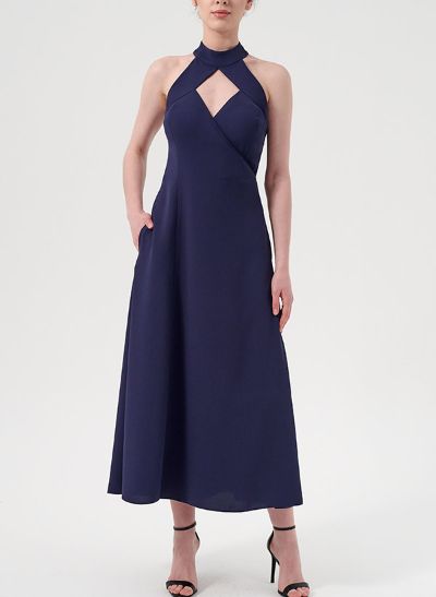 A-Line Halter Sleeveless Silk Like Satin Cocktail Dresses With Back Hole