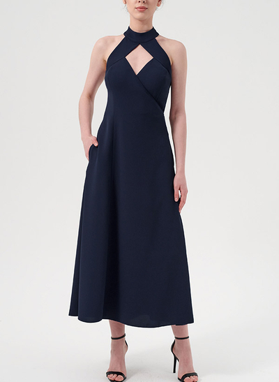 A-Line Halter Sleeveless Stretch Chiffon Cocktail Dresses With Back Hole