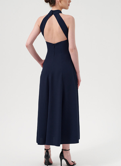A-Line Halter Sleeveless Stretch Chiffon Cocktail Dresses With Back Hole
