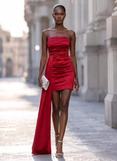 Sheath/Column Strapless Sleeveless Short/Mini Silk Like Satin Cocktail Dresses