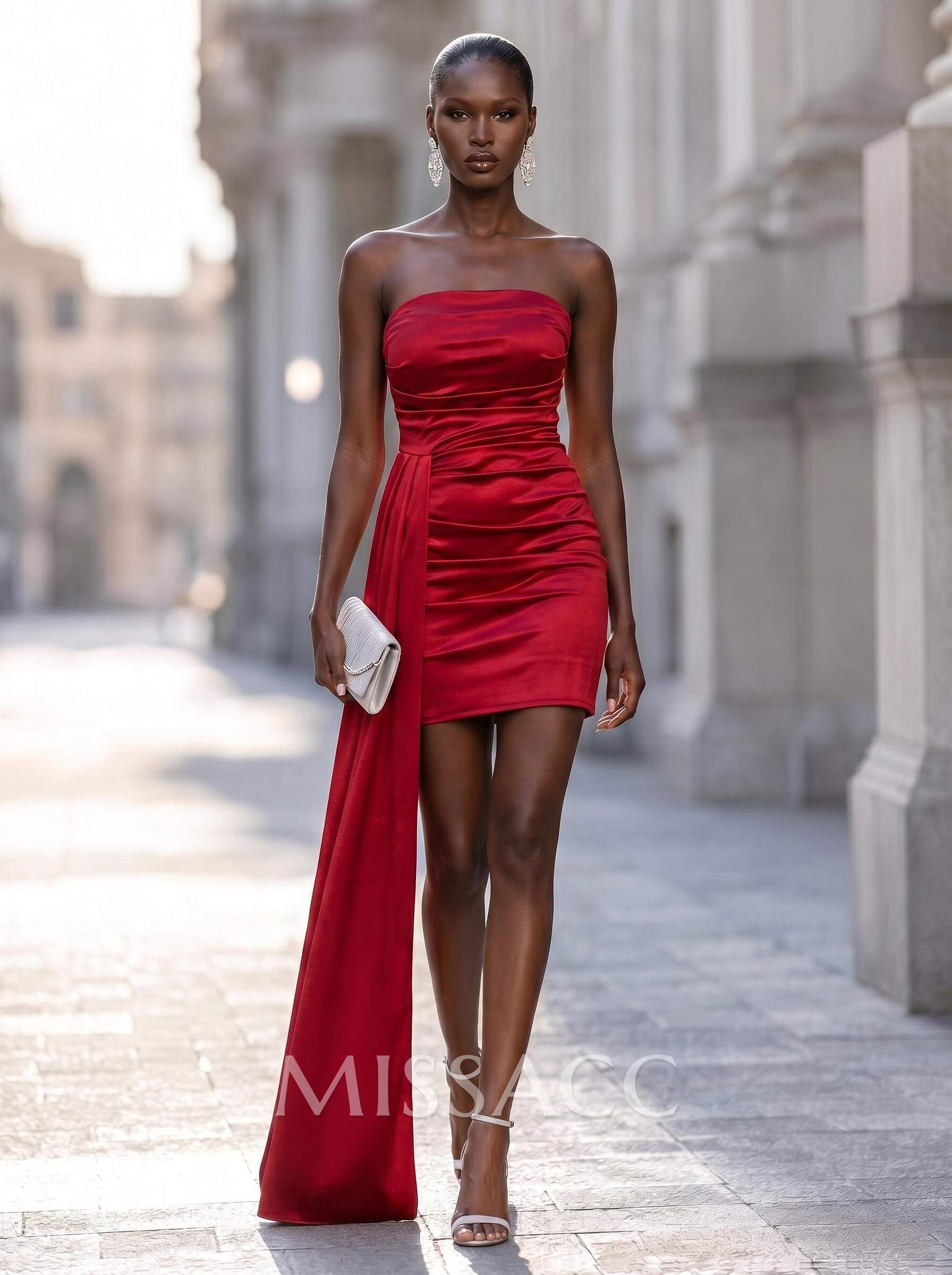 Sheath/Column Strapless Sleeveless Short/Mini Silk Like Satin Cocktail Dresses
