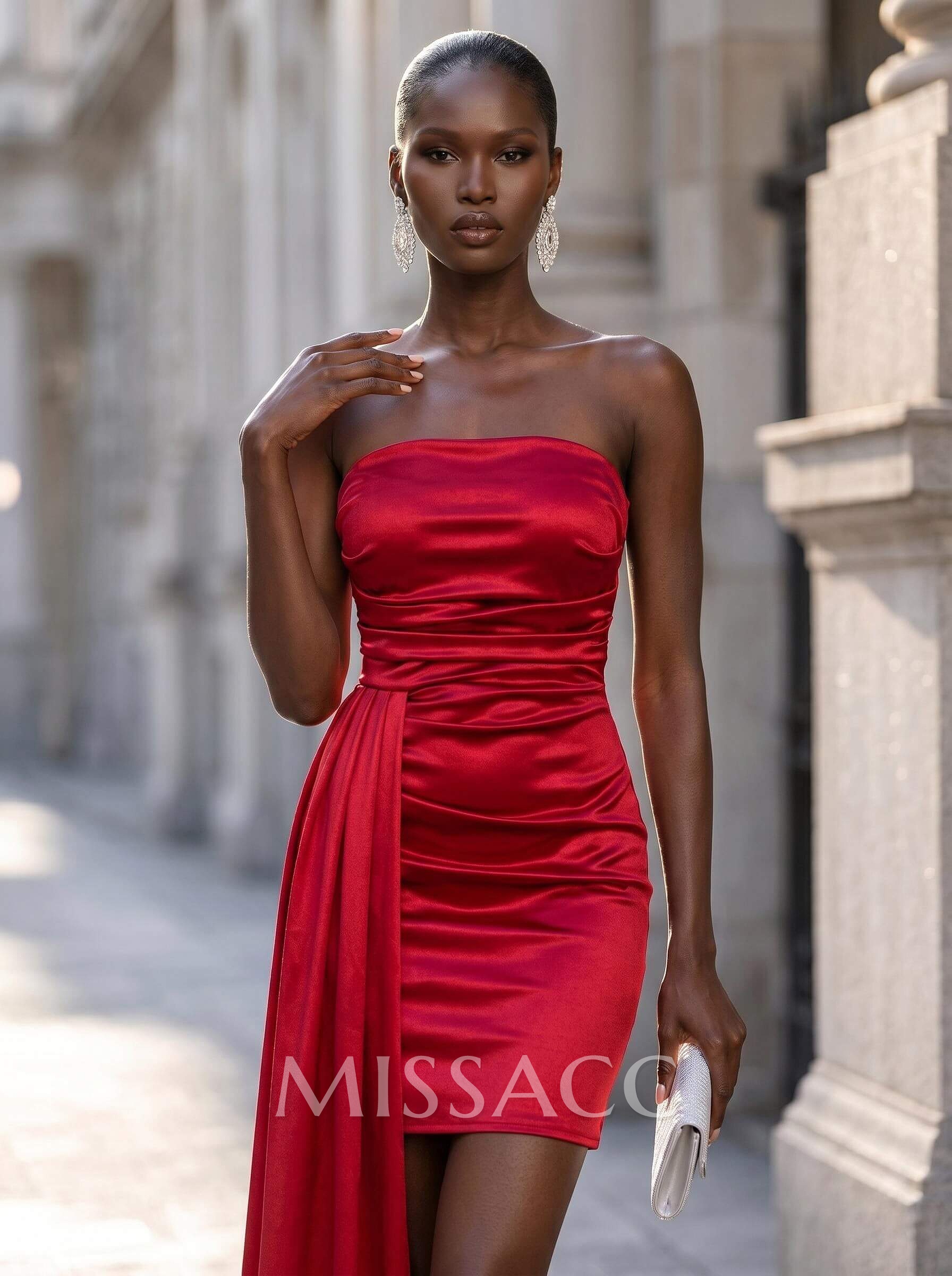 Sheath/Column Strapless Sleeveless Short/Mini Silk Like Satin Cocktail Dresses