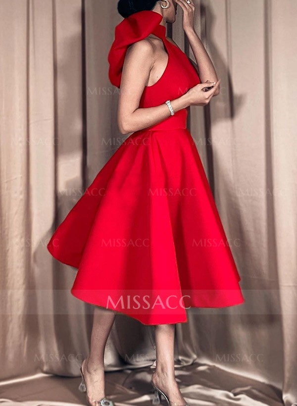 Ball-Gown Halter Sleeveless Knee-Length Satin Cocktail Dresses With Bow(s)