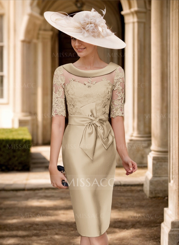 Forme Fourreau Col Rond Satiné Robes De Cocktail Avec Motifs Appliqués  Dentelle - Main Image