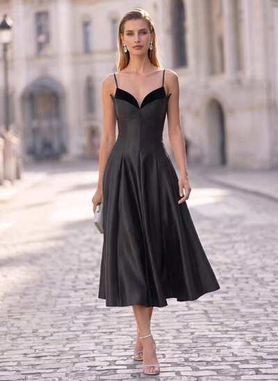 A-Line Sweetheart Sleeveless Tea-Length Satin Cocktail Dresses