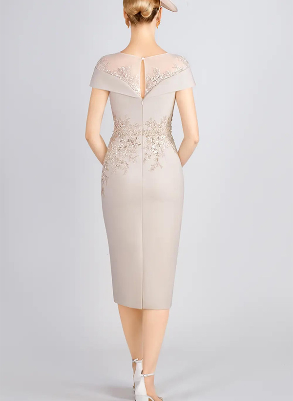 Sheath/Column Off-The-Shoulder Elastic Satin Cocktail Dresses With Appliques Lace
