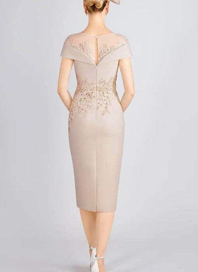 Sheath/Column Off-The-Shoulder Elastic Satin Cocktail Dresses With Appliques Lace