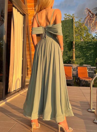 A-Line Off-The-Shoulder Sleeveless Chiffon Cocktail Dresses With Sequins