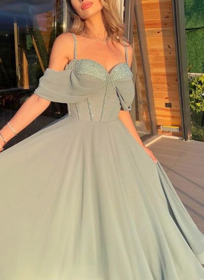 A-Line Off-The-Shoulder Sleeveless Chiffon Cocktail Dresses With Sequins