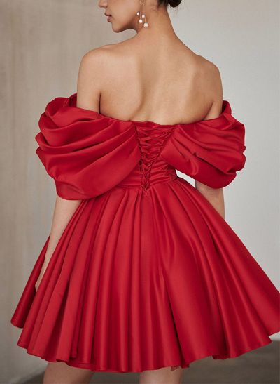 Ball-Gown Off-The-Shoulder Sleeveless Short/Mini Satin Cocktail Dresses
