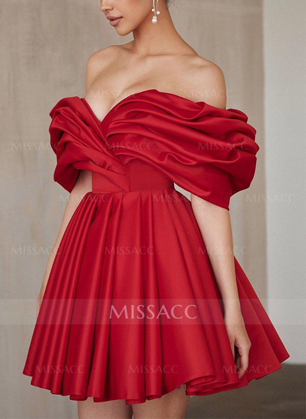 Ball-Gown Off-The-Shoulder Sleeveless Short/Mini Satin Cocktail Dresses