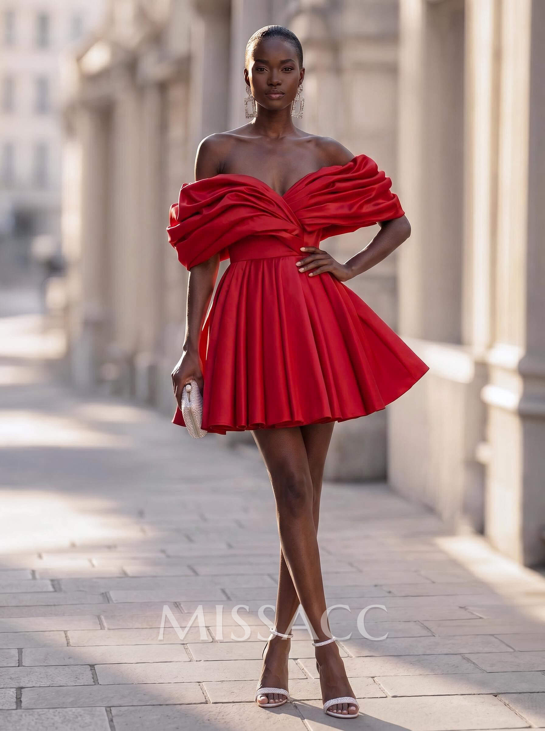 Ball-Gown Off-The-Shoulder Sleeveless Short/Mini Satin Cocktail Dresses