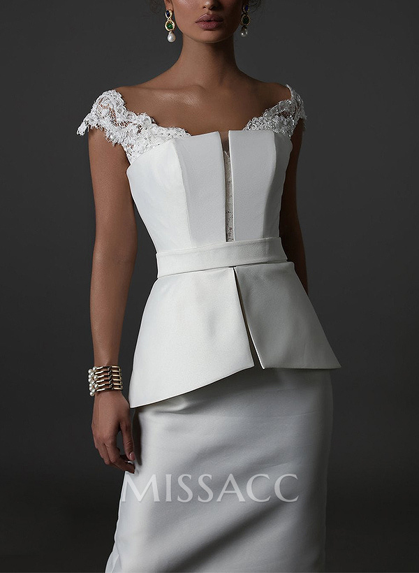 Sheath/Column Scoop Neck Sleeveless Satin Cocktail Dresses With Lace