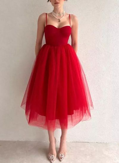 A-Line Sweetheart Sleeveless Tea-Length Elastic Satin Cocktail Dresses