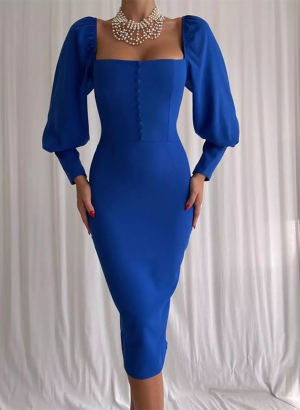 Sheath/Column Square Neckline Long Sleeves Elastic Satin Cocktail Dresses