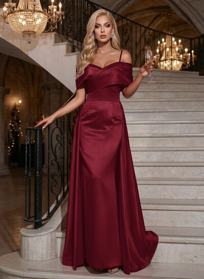 A-Line Off-The-Shoulder Satin Simple Evening Dresses