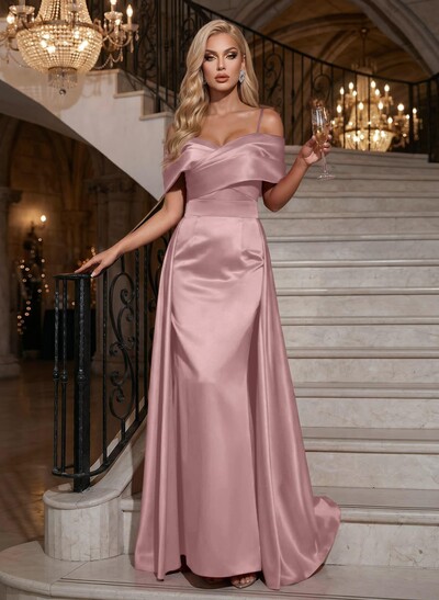 A-Line Off-The-Shoulder Satin Simple Evening Dresses