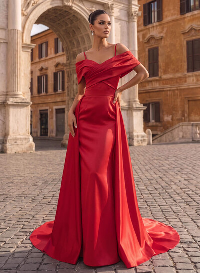 Simple Satin A-Line Off-the-Shoulder Evening Dresses