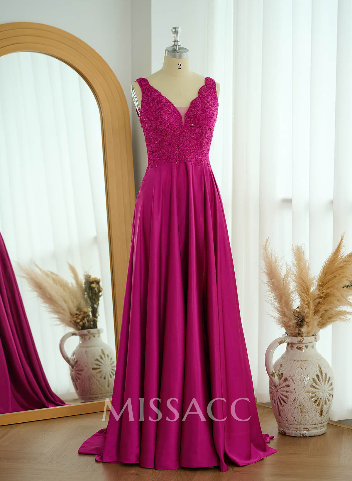 A-Line V-Neck Lace Evening Dresses With Split Front A-Line V-Neck Lace Evening Dresses With Split Front