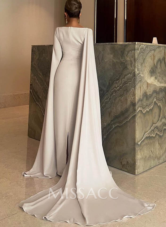 Simple Elegant Sheath/Column Cape Evening Dresses Simple Elegant Sheath/Column Cape Evening Dresses
