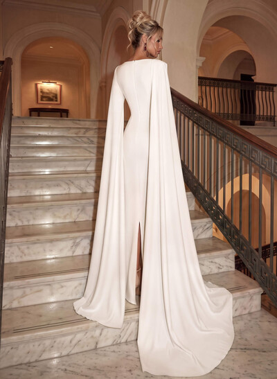 Simple Elegant Sheath/Column Cape Evening Dresses