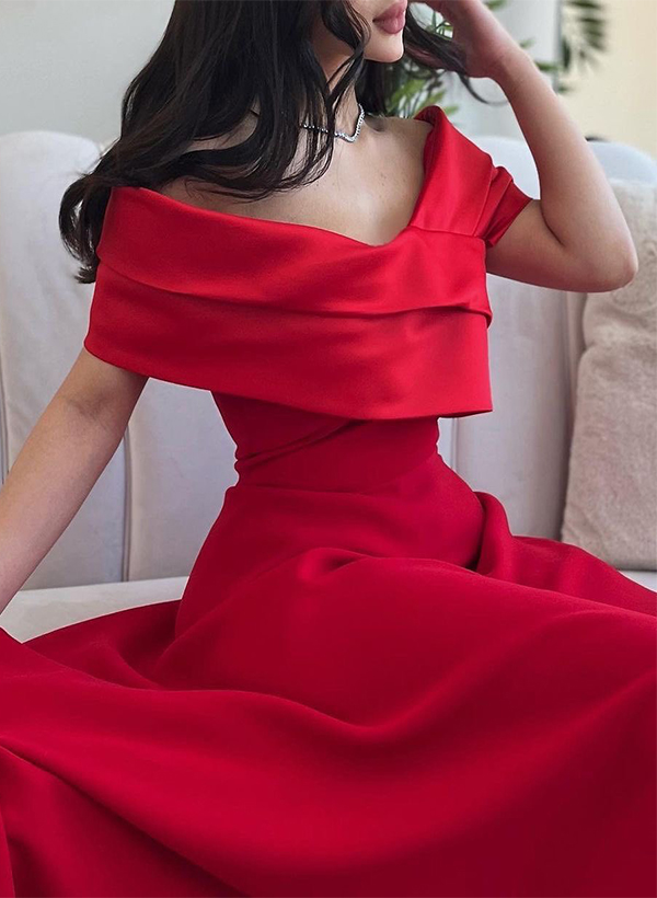 A-Line Off-The-Shoulder Sleeveless Asymmetrical Silk Like Satin Evening Dresses