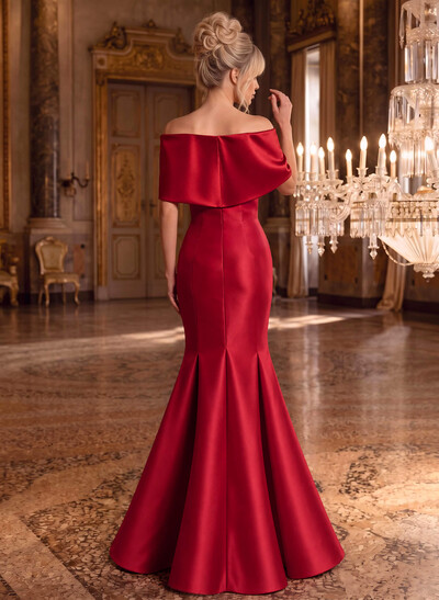 Sheath/Column Off-The-Shoulder Sleeveless Satin Evening Dresses With Bow(s)
