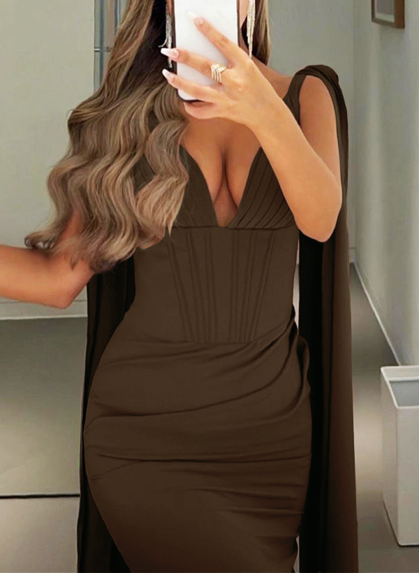 Sheath/Column V-Neck Sleeveless Sweep Train Jersey Evening Dresses