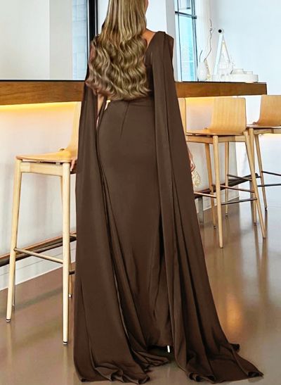 Sheath/Column V-Neck Sleeveless Sweep Train Jersey Evening Dresses