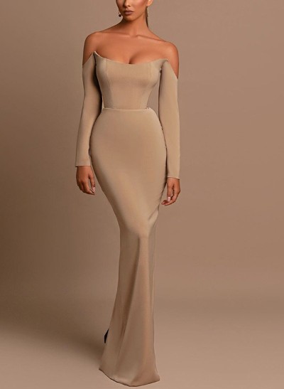 Sheath/Column Off-The-Shoulder Long Sleeves Elastic Satin Evening Dresses