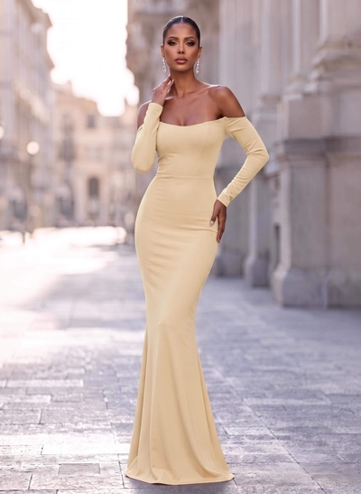 Sheath/Column Off-The-Shoulder Long Sleeves Elastic Satin Evening Dresses