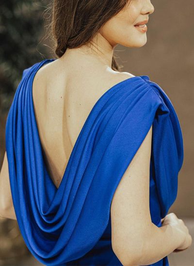 Sheath/Column V-Neck Sleeveless Silk Like Satin Evening Dresses With Ruffle