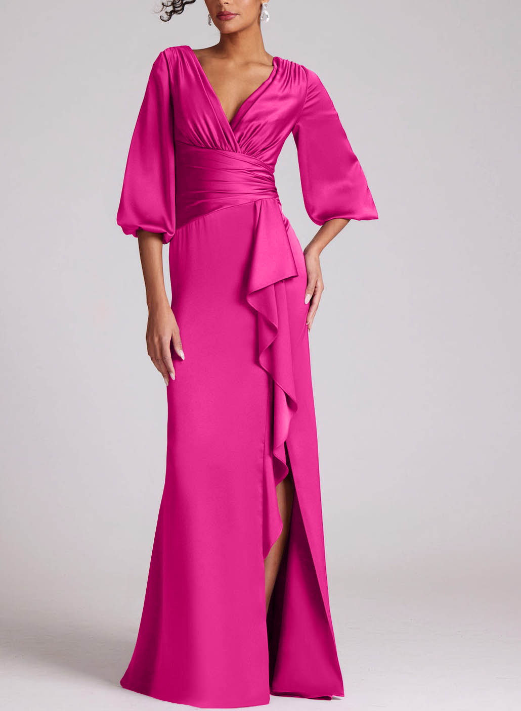 V-Neck Charmeuse Sleeves Simple Evening Dresses