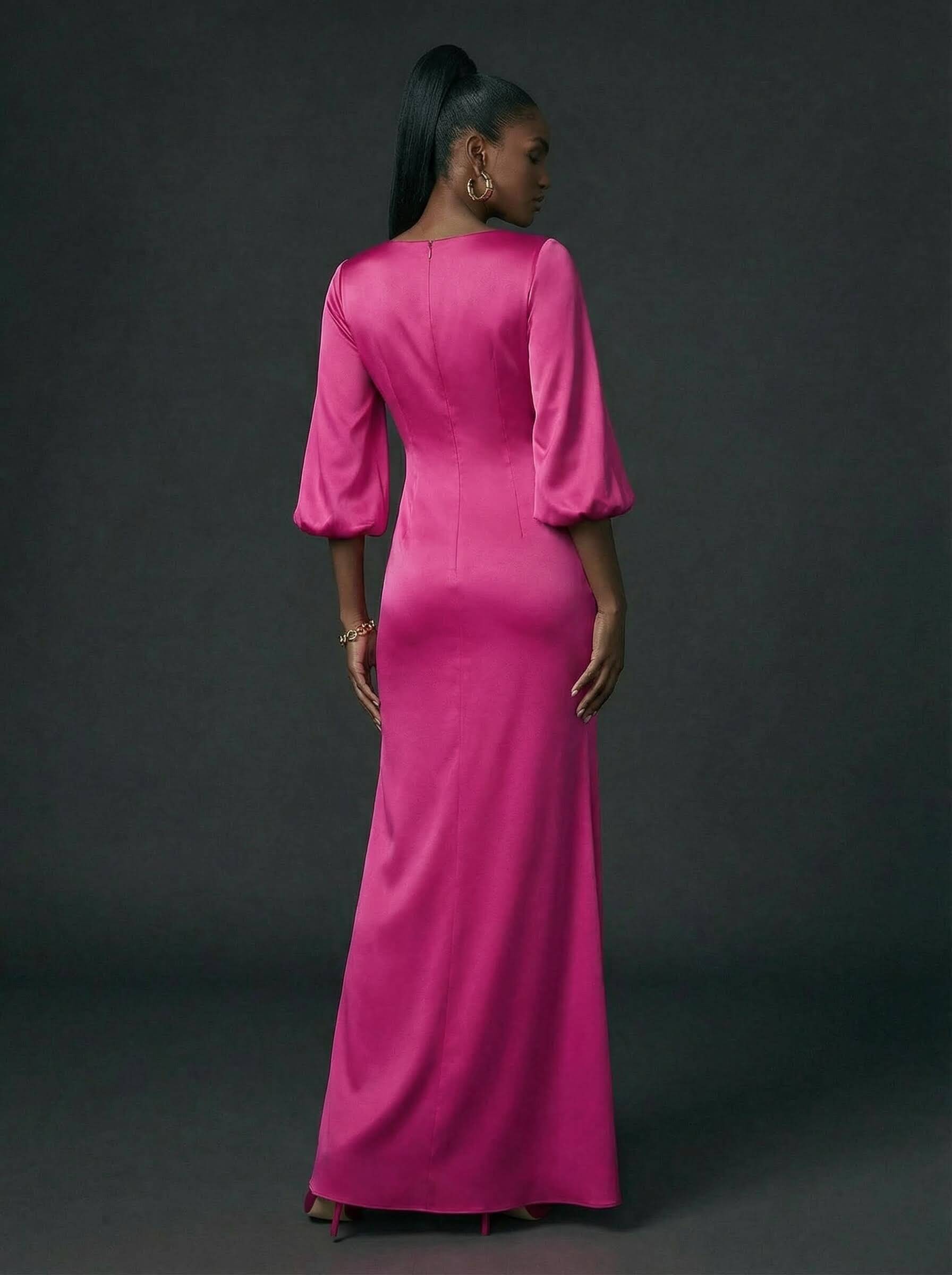 V-Neck Charmeuse Sleeves Simple Evening Dresses