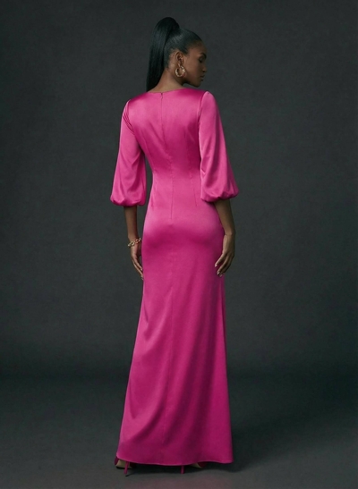 V-Neck Charmeuse Sleeves Simple Evening Dresses