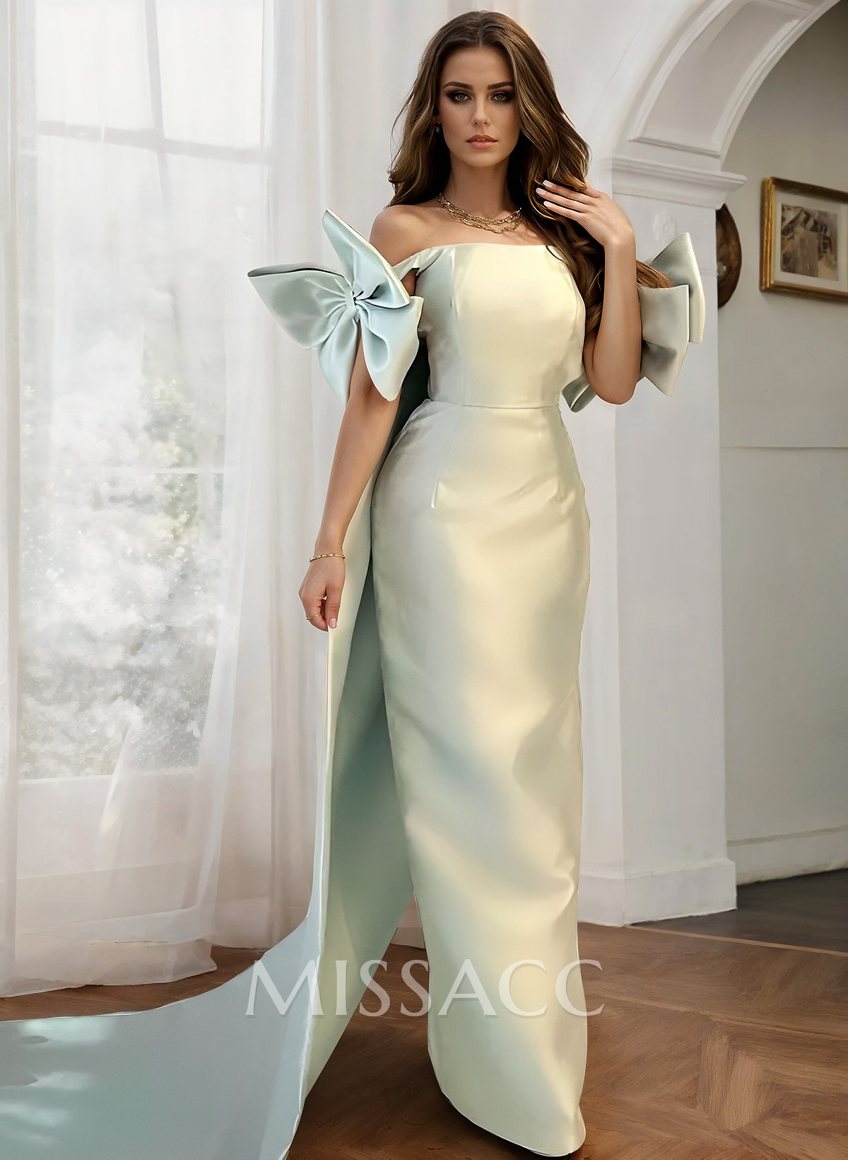 Sheath/Column Off-The-Shoulder Sleeveless Satin Evening Dresses With Bow(s)