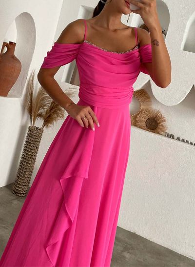 A-Line Scoop Neck Sleeveless Chiffon Evening Dresses With Split Front